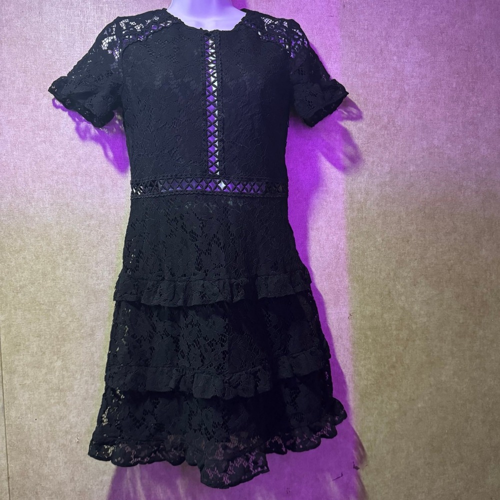 H&M Divided Black Lace Tiered Mini Dress Short Sleeve Goth Glam